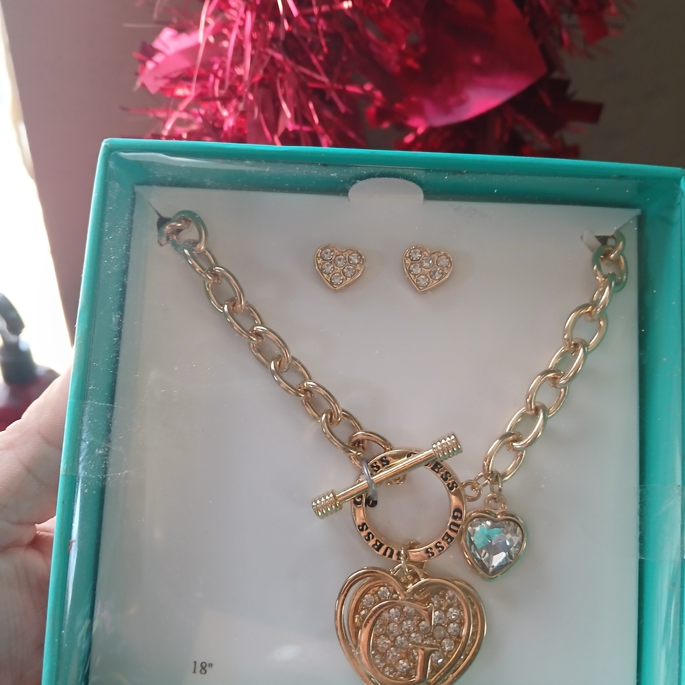Gold Heart Necklace and Earring Set